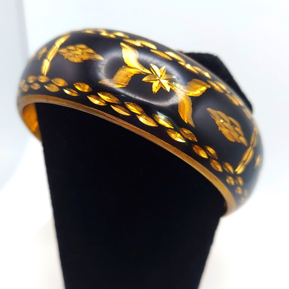 Vintage Black & Gold Wide Bangle.